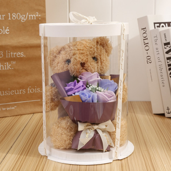 Plush Bear With Soap Flower Bouquet Rose Bear Doll Toy Gifts Box