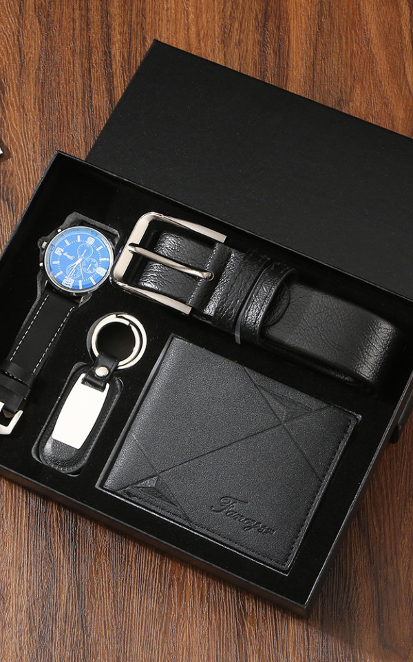 Father's Day Gift Set Men's Business Low-key Gift Set Belt Wallet and Watch Set Gift Box