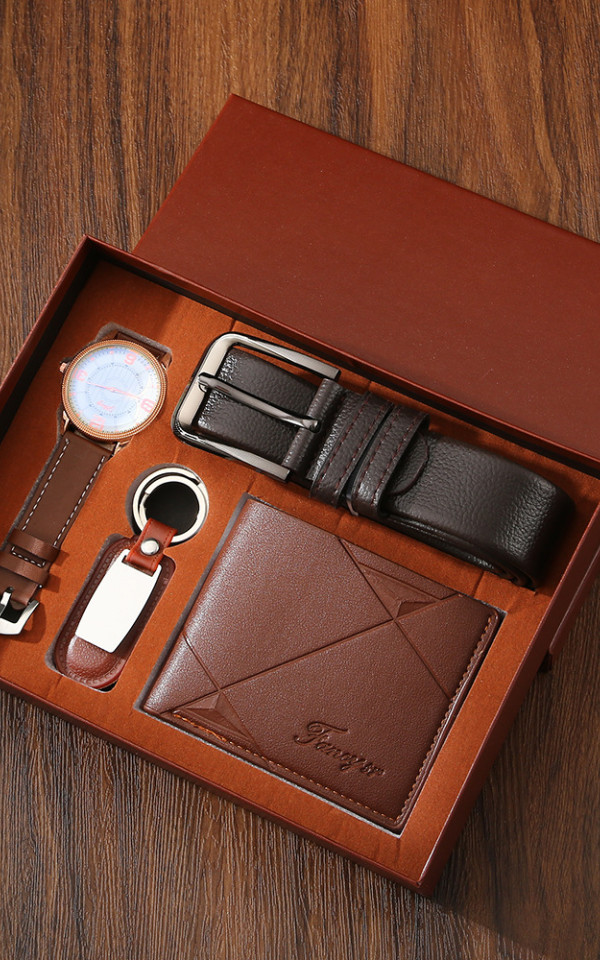 Father's Day Gift Set Men's Business Low-key Gift Set Belt Wallet and Watch Set Gift Box