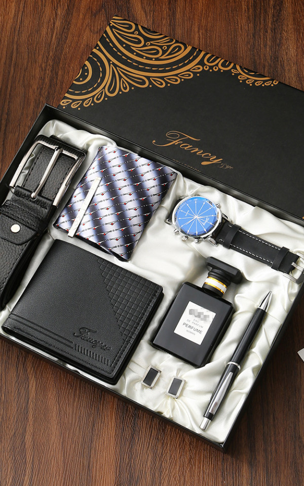 Promotional Wholesale Gift Sets Business Sets Male Wallet Belt and Watch Gift Box Set for Father's Day