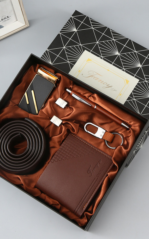 Promotional Wholesale Gift Sets Business Sets Male Wallet Belt and Watch Gift Box Set for Father's Day
