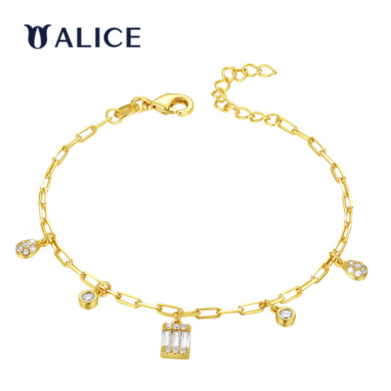 ALICE Eternal Love Shining Zircon Bracelet 925 Sterling Silver Fine Chain Jewelry