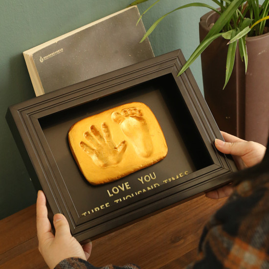 Solid Wood Bamboo Baby Keepsake Box, Complete Hand Foot Print Frame Kit, Natural Brown Finish, Gift Ready for New Parents