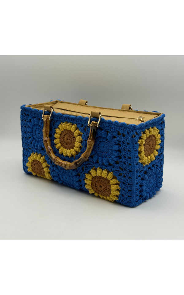 Handmade Women's Cotton Camellia Knit Basket Accessory Bamboo Corn Flower Bag Crochet Textile & Fabric Crafts