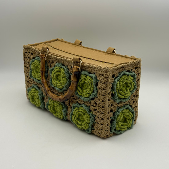 Handmade Women's Cotton Camellia Knit Basket Accessory Bamboo Corn Flower Bag Crochet Textile & Fabric Crafts
