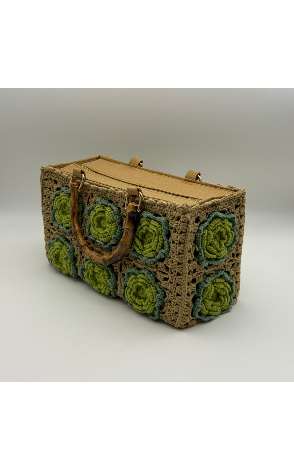 Handmade Women's Cotton Camellia Knit Basket Accessory Bamboo Corn Flower Bag Crochet Textile & Fabric Crafts