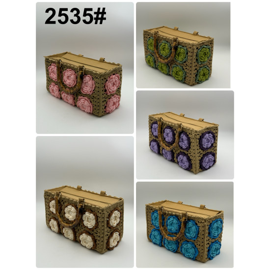 Handmade Women's Cotton Camellia Knit Basket Accessory Bamboo Corn Flower Bag Crochet Textile & Fabric Crafts
