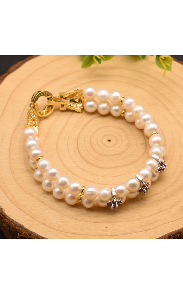 Luxury Pearl Bracelet Baroque Freshwater Pearl Cubic Zircon Inlaid Gold Plated High-End Gift Pearl Bracelet