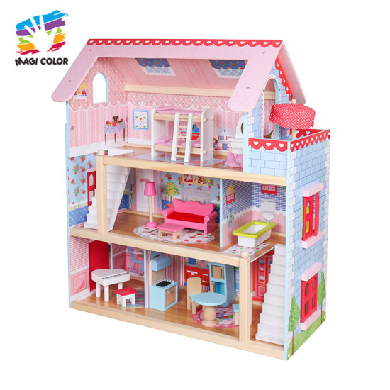 Most Popular DIY Mini Pink Wooden Doll House Toy for Girls Educational Toy-W06A100