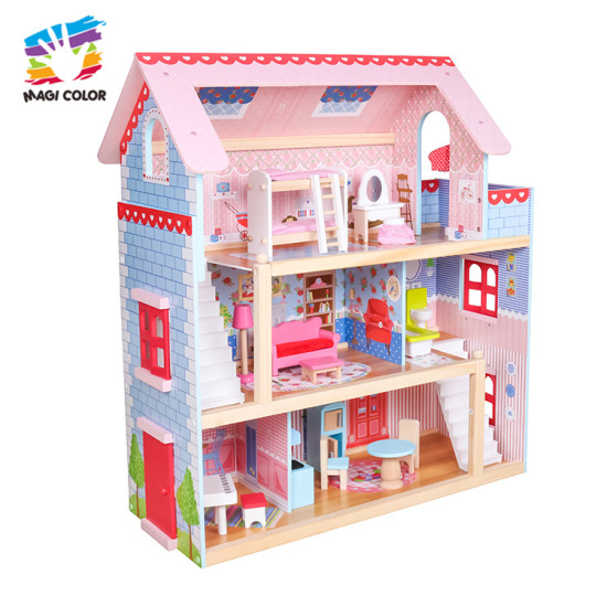 Most Popular DIY Mini Pink Wooden Doll House Toy for Girls Educational Toy-W06A100