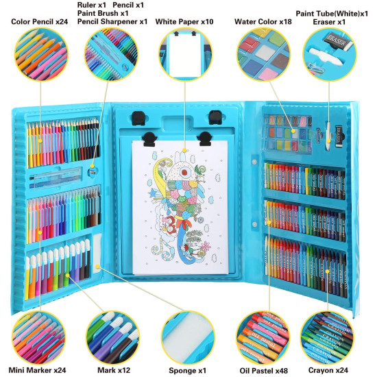 Joybox Watercolor Pen Brush Kids 208 Pcs Stationery Set for Drawing and Creativity Painting Arts and Crafts Sets for Kids