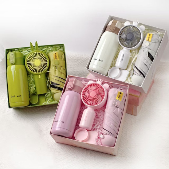 High Quality Luxury Popular Cheap  Gifts with Fan Flask Umbrella Promotional Activities Birthday Set