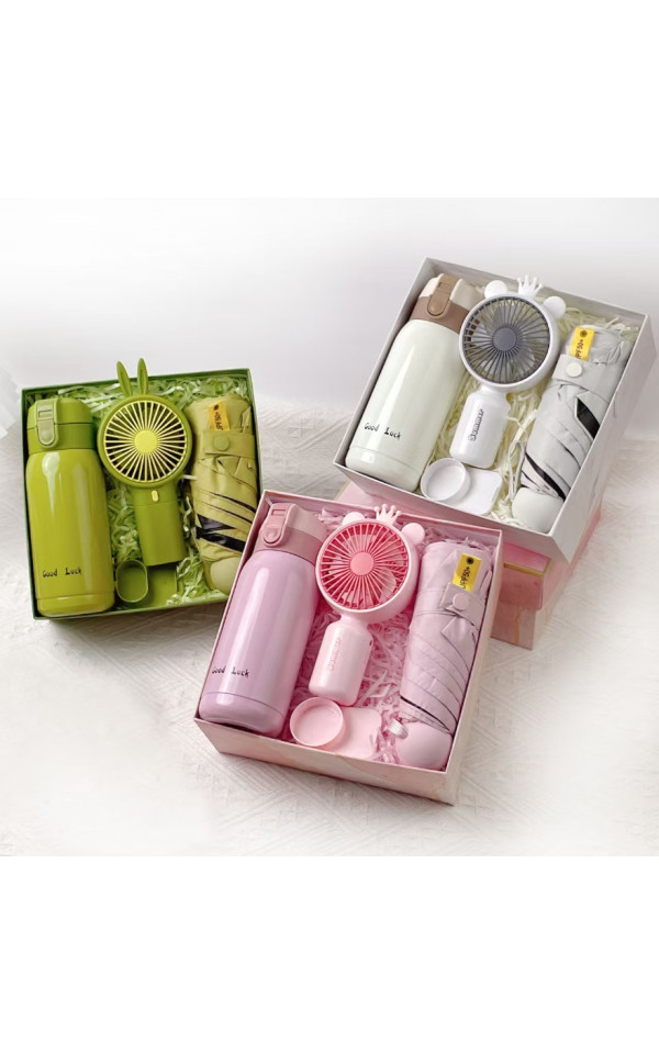 High Quality Luxury Popular Cheap  Gifts with Fan Flask Umbrella Promotional Activities Birthday Set