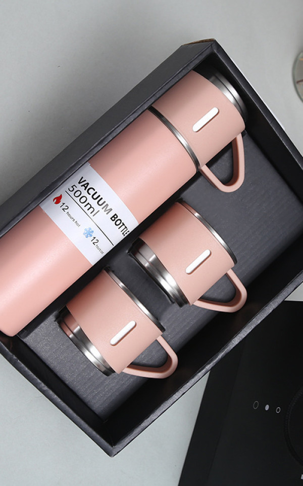 Customizable 3-Lid Thermal Mug Gift Set Coffee Thermos Flask Set for Business Gift