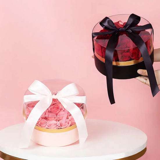 High Quality Valentine Luxury Clear Acrylic Transparent Display Round Heart Chocolate Flower Rose Packaging Gift Box