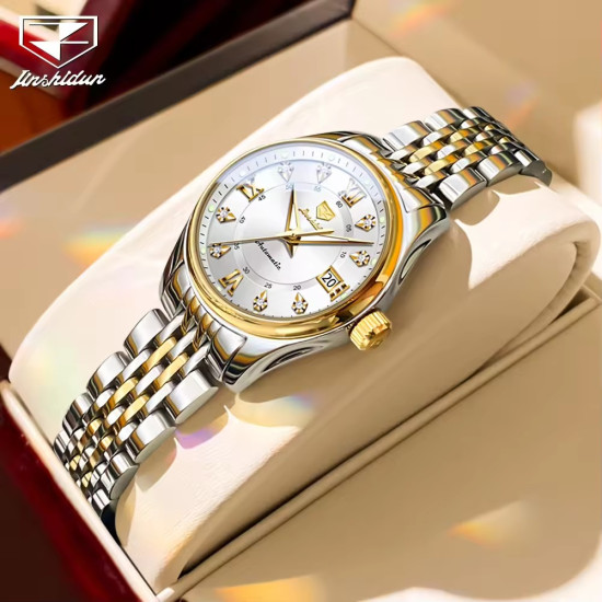Jsdun 8939 Mechanical Watch, Deep Water Resistant, Automatic Date, Stainless Steel, Luxury Wristwatch, Luminous Women's Watch
