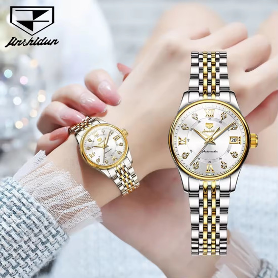 Jsdun 8939 Mechanical Watch, Deep Water Resistant, Automatic Date, Stainless Steel, Luxury Wristwatch, Luminous Women's Watch