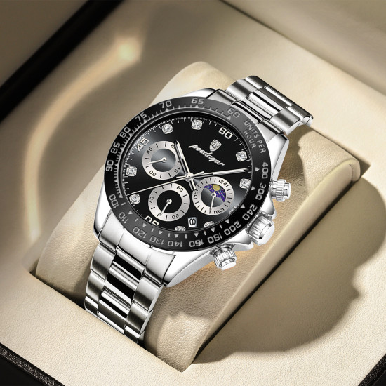 Men's Luxury Quartz Wristwatch Gold Diamond Chronograph Crystal Silicone Pointer Waterproof Fashionable Business Sports Watch