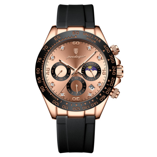 Men's Luxury Quartz Wristwatch Gold Diamond Chronograph Crystal Silicone Pointer Waterproof Fashionable Business Sports Watch