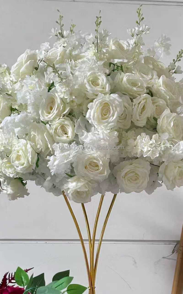 OEM Wedding Flower Arrangement Silk Wedding Table Decoration Red White Rose Centerpiece Flower Ball
