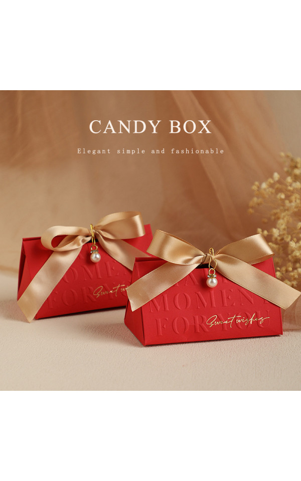 Champagne Gold Bow Triangle Wedding Candy Box Beige Wedding Gift Boxes Chocolate Treat Gift Wedding Candy Gift Box for Guest