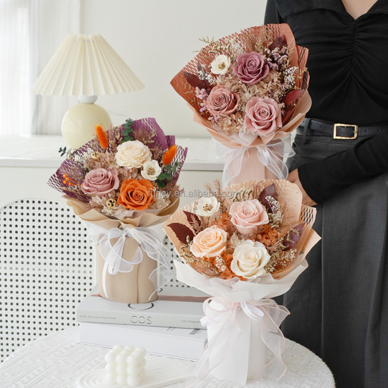 Handmade Everlasting Immortal Roses Bouquet Natural Real Preserved Flowers for Valentine's Day New Year's Occasions