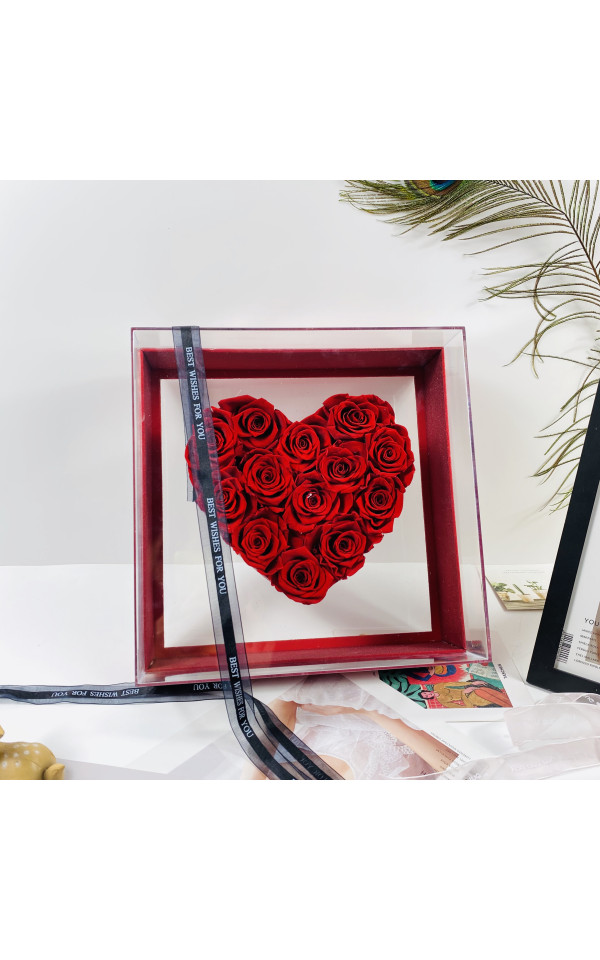  Natural Preserved Roses Customized Mid-heart Shape Roses Box Eternal Flower for Valentine Gift